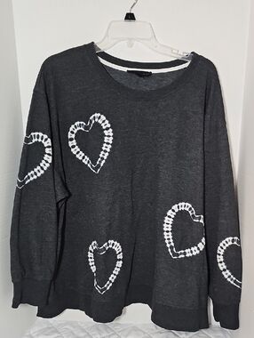 Jane and Delancey Charcoal Gray Sweatshirt with White Heart Prints